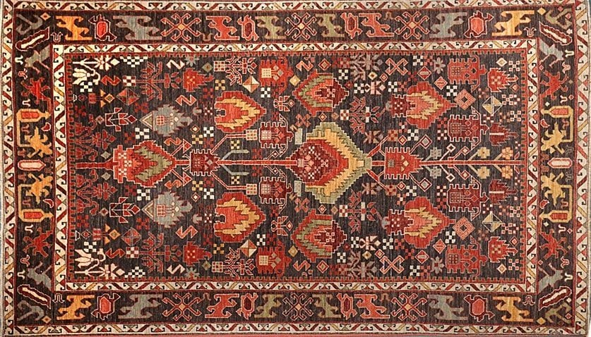 Sauj Bulagh. A Colorful Tribal Style Rug With A Kurdish Design That Has Been Described As The &Quot;Flaming Palmette&Quot;!